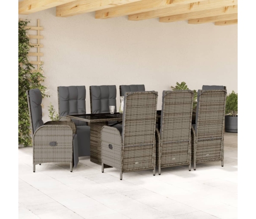 Set comedor jardín 9 pzas y cojines ratán sintético gris