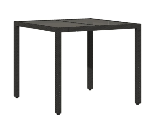 Mesa de jardín superficie de vidrio ratán PE negro 90x90x75 cm