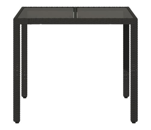 Mesa de jardín superficie de vidrio ratán PE negro 90x90x75 cm