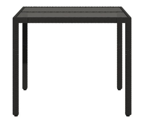 Mesa de jardín superficie de vidrio ratán PE negro 90x90x75 cm