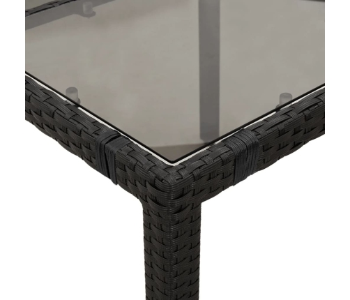 Mesa de jardín superficie de vidrio ratán PE negro 90x90x75 cm