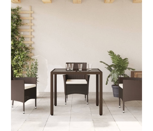 vidaXL Mesa de jardín superficie de vidrio ratán PE marrón 90x90x75 cm