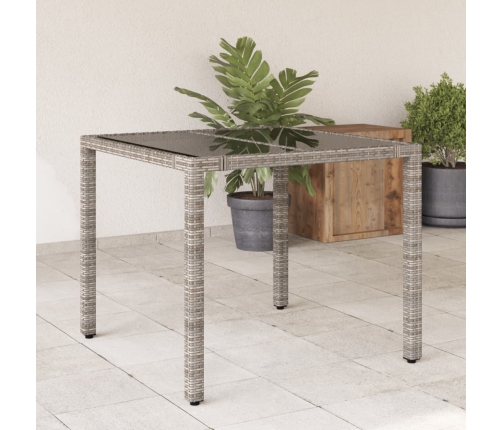 Mesa de jardín superficie de vidrio ratán PE gris 90x90x75 cm