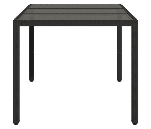 Mesa de jardín superficie de vidrio ratán PE negro 150x90x75 cm