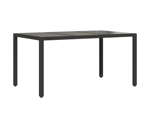 Mesa de jardín superficie de vidrio ratán PE negro 150x90x75 cm