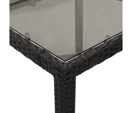 Mesa de jardín superficie de vidrio ratán PE negro 150x90x75 cm