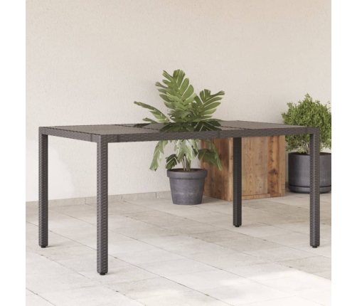 Mesa de jardín superficie de vidrio ratán PE negro 150x90x75 cm