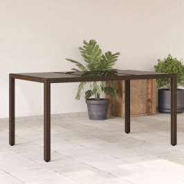 Mesa de jardín superficie de vidrio ratán PE marrón 150x90x75cm