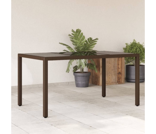 Mesa de jardín superficie de vidrio ratán PE marrón 150x90x75cm