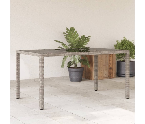 Mesa de jardín superficie de vidrio ratán PE gris 150x90x75 cm