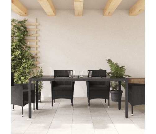 Mesa de jardín superficie de vidrio ratán PE negro 190x90x75 cm