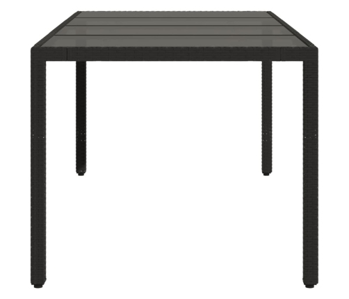 Mesa de jardín superficie de vidrio ratán PE negro 190x90x75 cm