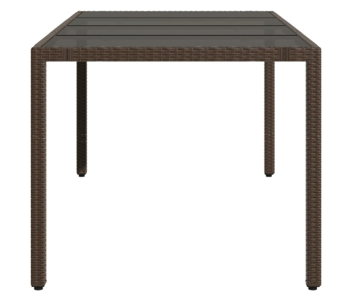 Mesa de jardín superficie de vidrio ratán PE marrón 190x90x75cm