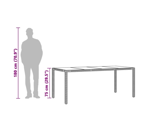 Mesa de jardín superficie de vidrio ratán PE marrón 190x90x75cm