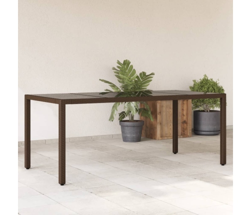 Mesa de jardín superficie de vidrio ratán PE marrón 190x90x75cm