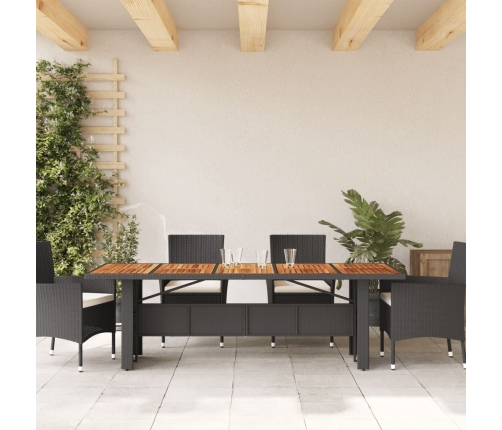 Mesa de jardín superficie madera acacia ratán negro 240x90x75cm