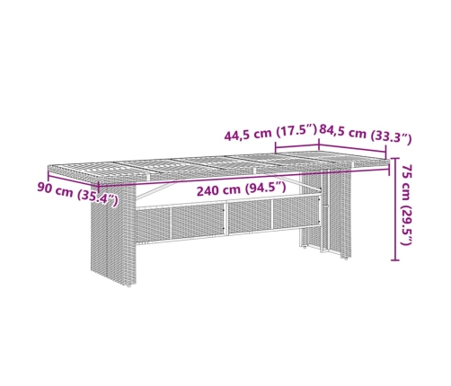 Mesa de jardín superficie madera acacia ratán negro 240x90x75cm