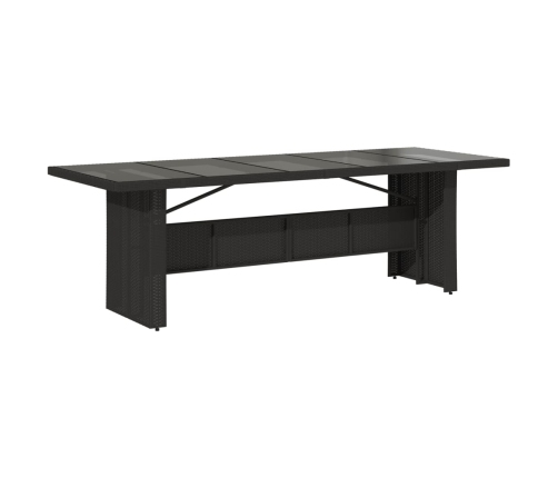 Mesa de jardín superficie de vidrio ratán PE negro 240x90x75 cm