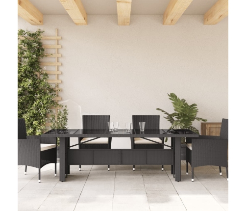 Mesa de jardín superficie de vidrio ratán PE negro 240x90x75 cm