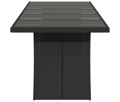 Mesa de jardín superficie de vidrio ratán PE negro 240x90x75 cm