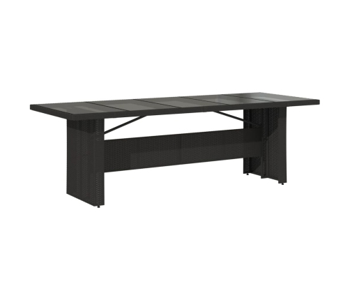 Mesa de jardín superficie de vidrio ratán PE negro 240x90x75 cm