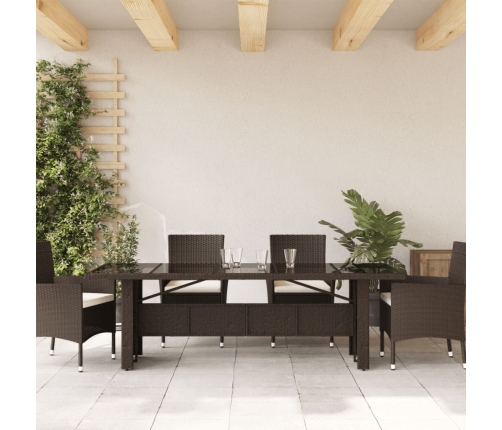 vidaXL Mesa de jardín superficie de vidrio ratán PE marrón 240x90x75cm