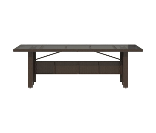 vidaXL Mesa de jardín superficie de vidrio ratán PE marrón 240x90x75cm