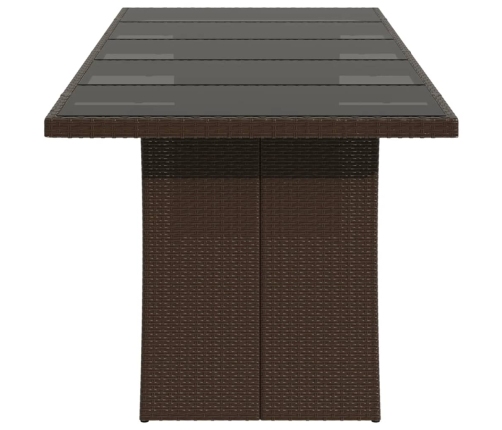 vidaXL Mesa de jardín superficie de vidrio ratán PE marrón 240x90x75cm