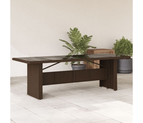 vidaXL Mesa de jardín superficie de vidrio ratán PE marrón 240x90x75cm