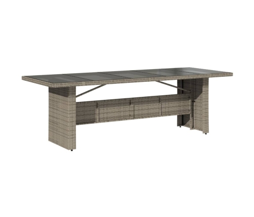 Mesa de jardín superficie de vidrio ratán PE gris 240x90x75 cm