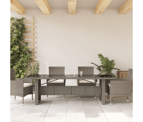 Mesa de jardín superficie de vidrio ratán PE gris 240x90x75 cm