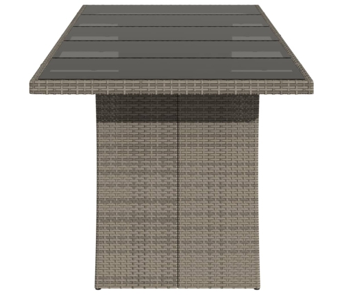 Mesa de jardín superficie de vidrio ratán PE gris 240x90x75 cm