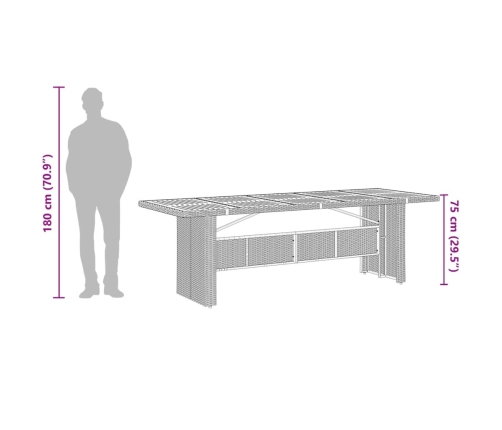 Mesa de jardín superficie de vidrio ratán PE gris 240x90x75 cm