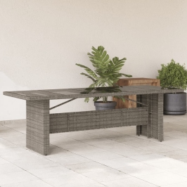 Mesa de jardín superficie de vidrio ratán PE gris 240x90x75 cm