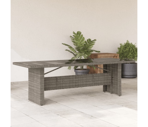 Mesa de jardín superficie de vidrio ratán PE gris 240x90x75 cm