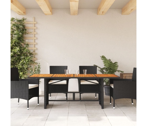 Mesa de jardín superficie madera acacia ratán negro 190x80x75cm