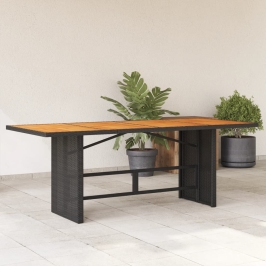 Mesa de jardín superficie madera acacia ratán negro 190x80x75cm