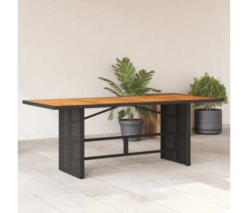 Mesa de jardín superficie madera acacia ratán negro 190x80x75cm