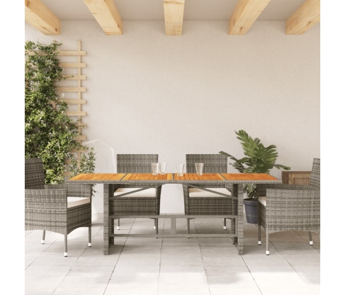 Mesa de jardín superficie madera acacia ratán gris 190x80x75cm