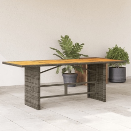 Mesa de jardín superficie madera acacia ratán gris 190x80x75cm