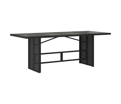 Mesa de jardín superficie de vidrio ratán PE negro 190x80x75 cm