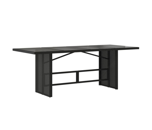 Mesa de jardín superficie de vidrio ratán PE negro 190x80x75 cm