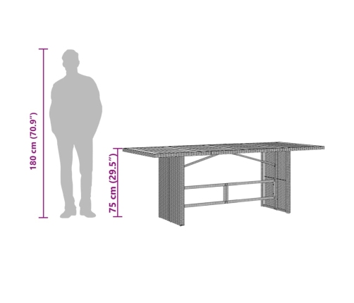 Mesa de jardín superficie de vidrio ratán PE negro 190x80x75 cm