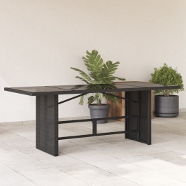 Mesa de jardín superficie de vidrio ratán PE negro 190x80x75 cm