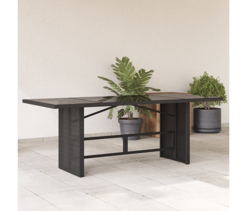 Mesa de jardín superficie de vidrio ratán PE negro 190x80x75 cm