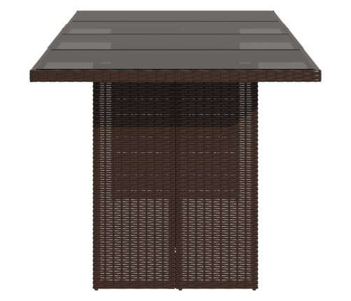 Mesa de jardín superficie vidrio ratán PE marrón 190x80x75 cm