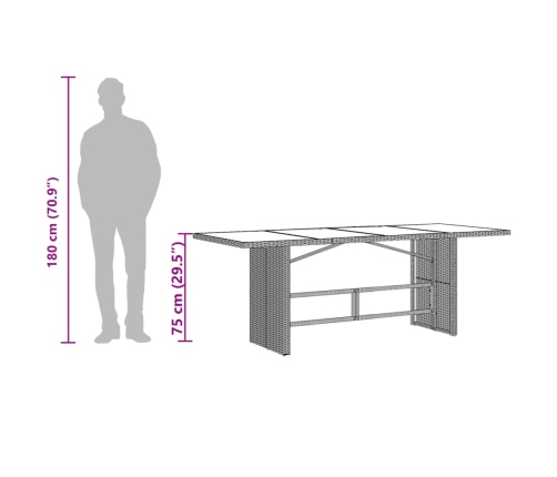 Mesa de jardín superficie vidrio ratán PE marrón 190x80x75 cm