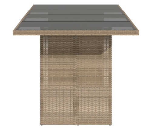 Mesa de jardín superficie de vidrio ratán PE beige 190x80x75 cm