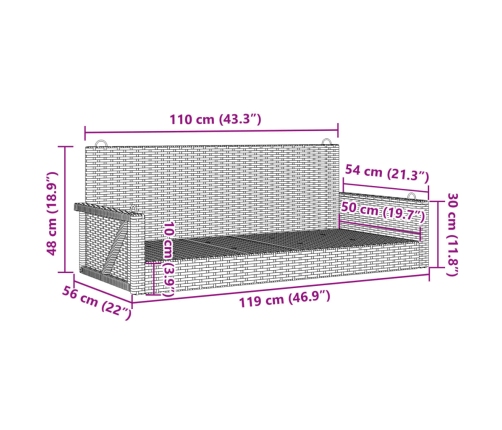 Banco columpio de ratán sintético gris 119x56x48 cm