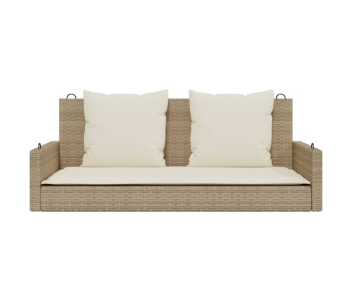 Banco columpio con cojines ratán sintético beige 119x56x48 cm